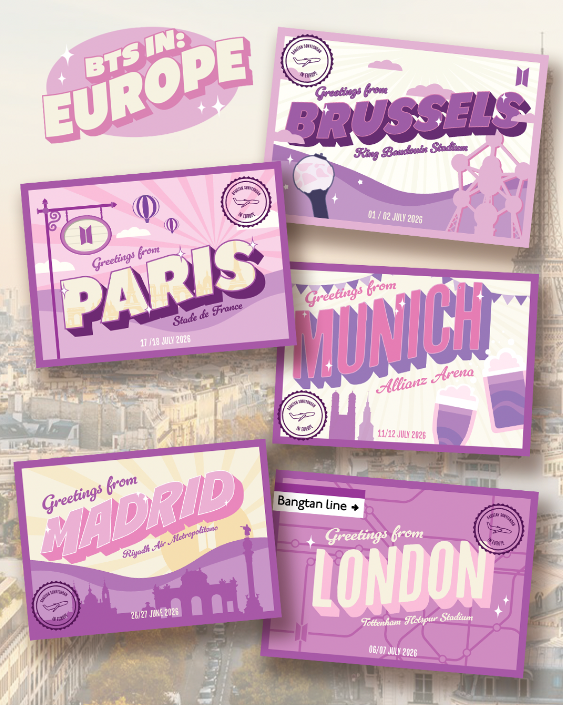 BTS in Europe: souvenir postcards
